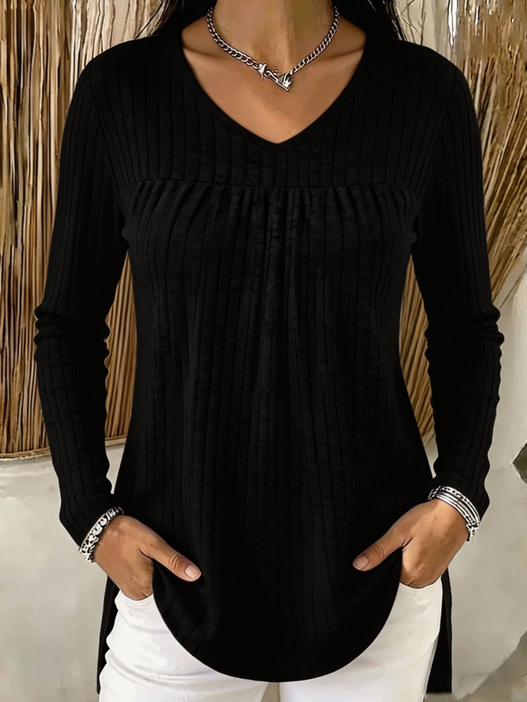 Women’s Ribbed V-Neck Long Sleeve Top