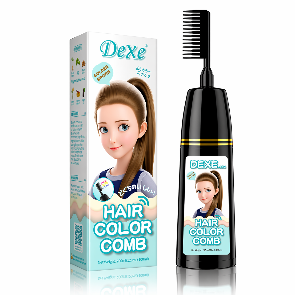 Herbal Hair Dye Comb | Natural Plant-Based Formula | Easy Hair Coloring at Home | Mess-Free, Even Coverage | Soft, Shiny Results | 200 ml