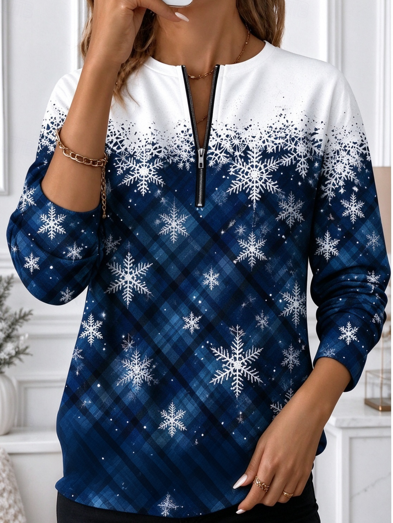 🔥Christmas Snowflake Gradient Half-Zip Top