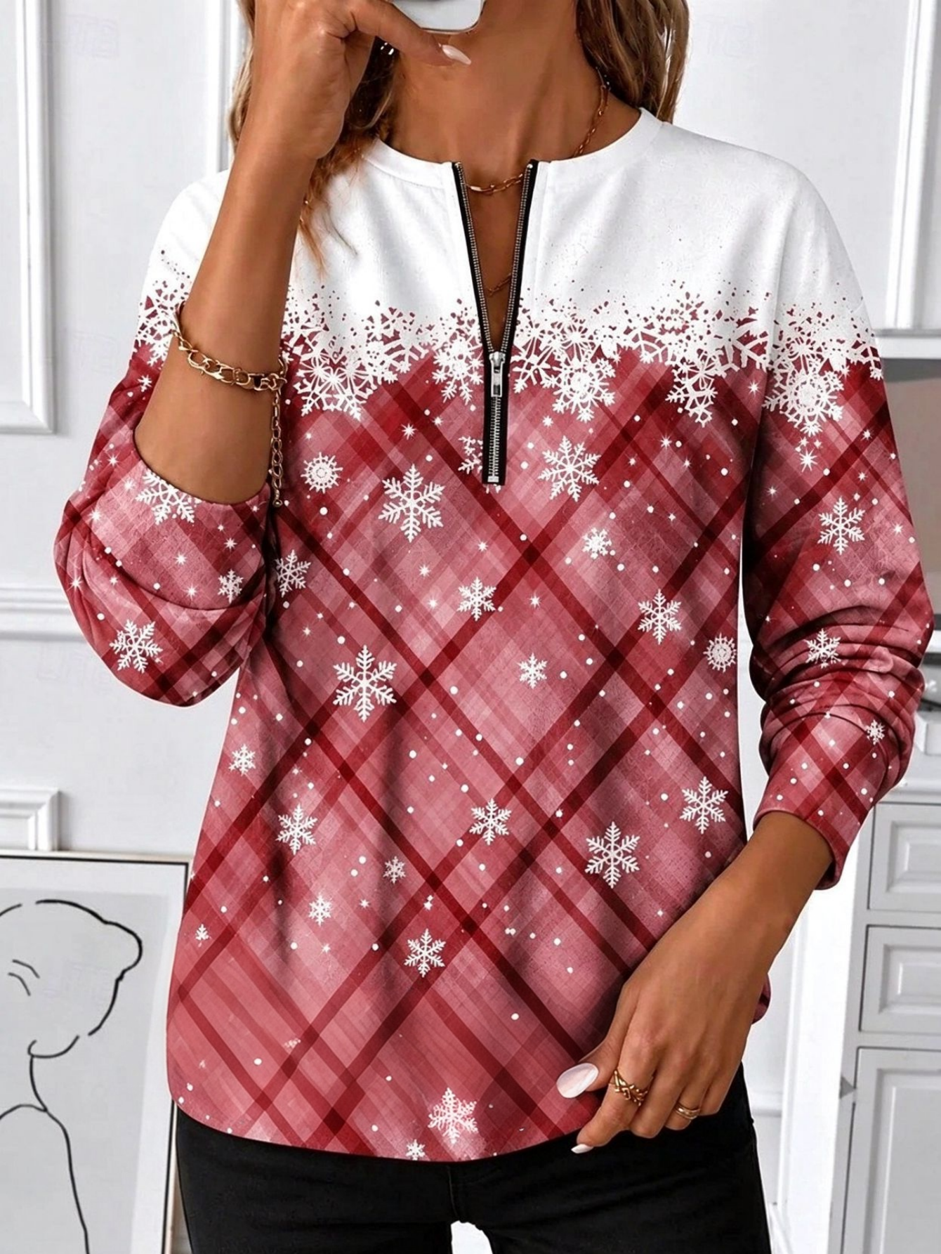 🔥Christmas Snowflake Gradient Half-Zip Top
