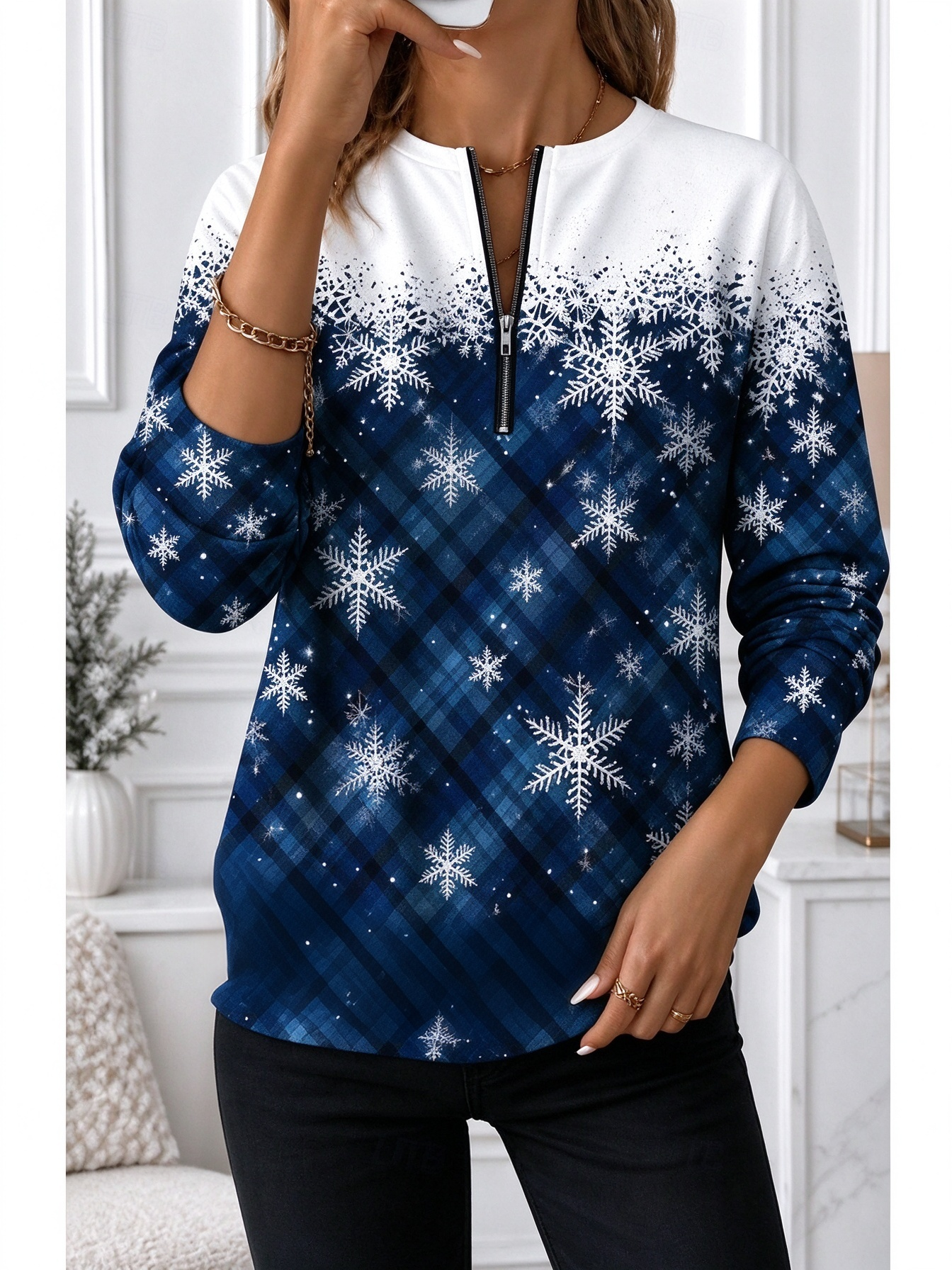 🔥Christmas Snowflake Gradient Half-Zip Top
