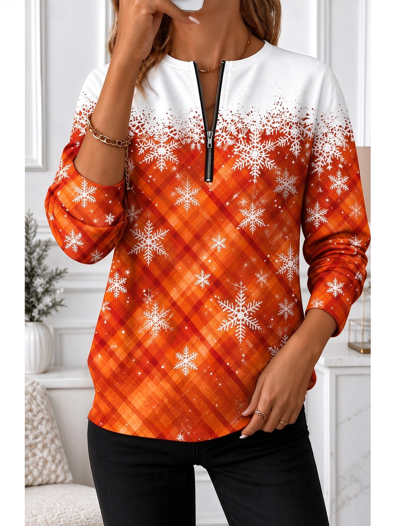 🔥Christmas Snowflake Gradient Half-Zip Top