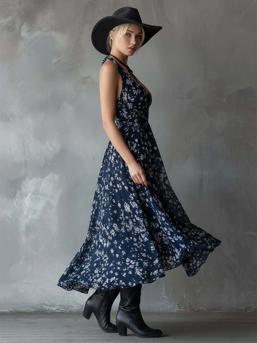 Floral Halter High-Low Maxi Dress