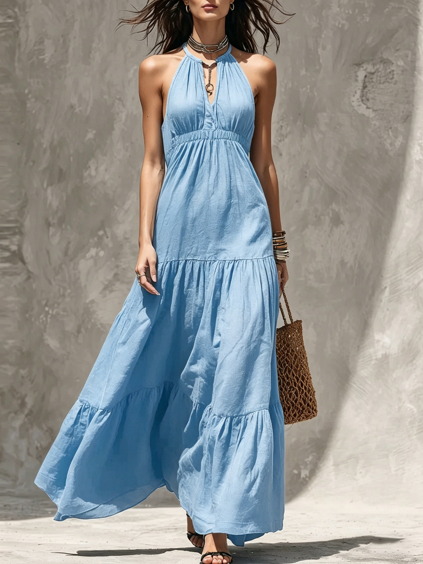 Halter Tiered Maxi Dress