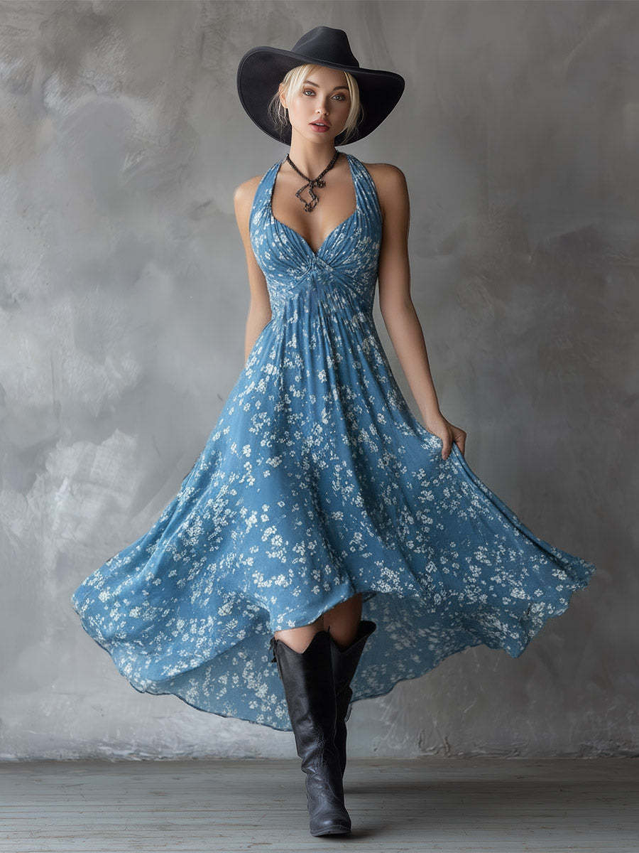 Floral Halter High-Low Maxi Dress