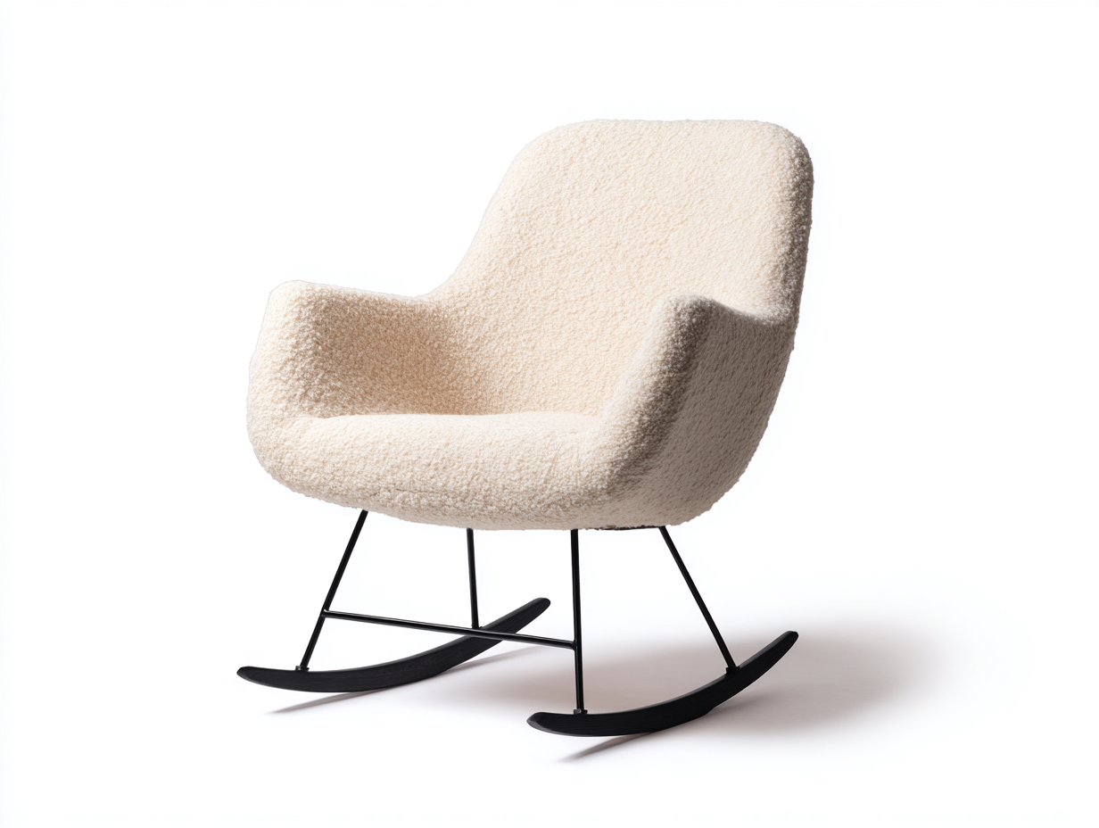 Schaukelstühle - Bouclé-Stoff-Metall-Holz - 93x81x96 cm - Cremeweiß-Schwarz - Retro-Hadormahaus