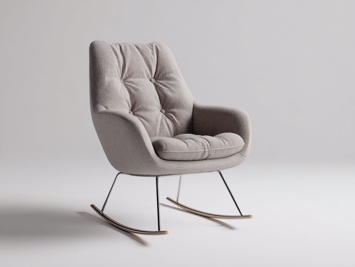 Schaukelstühle - Bouclé-Stoff-Metall-Holz - 97x86x106 cm - Greige-Silber-Natur - Modern-Hadormahaus