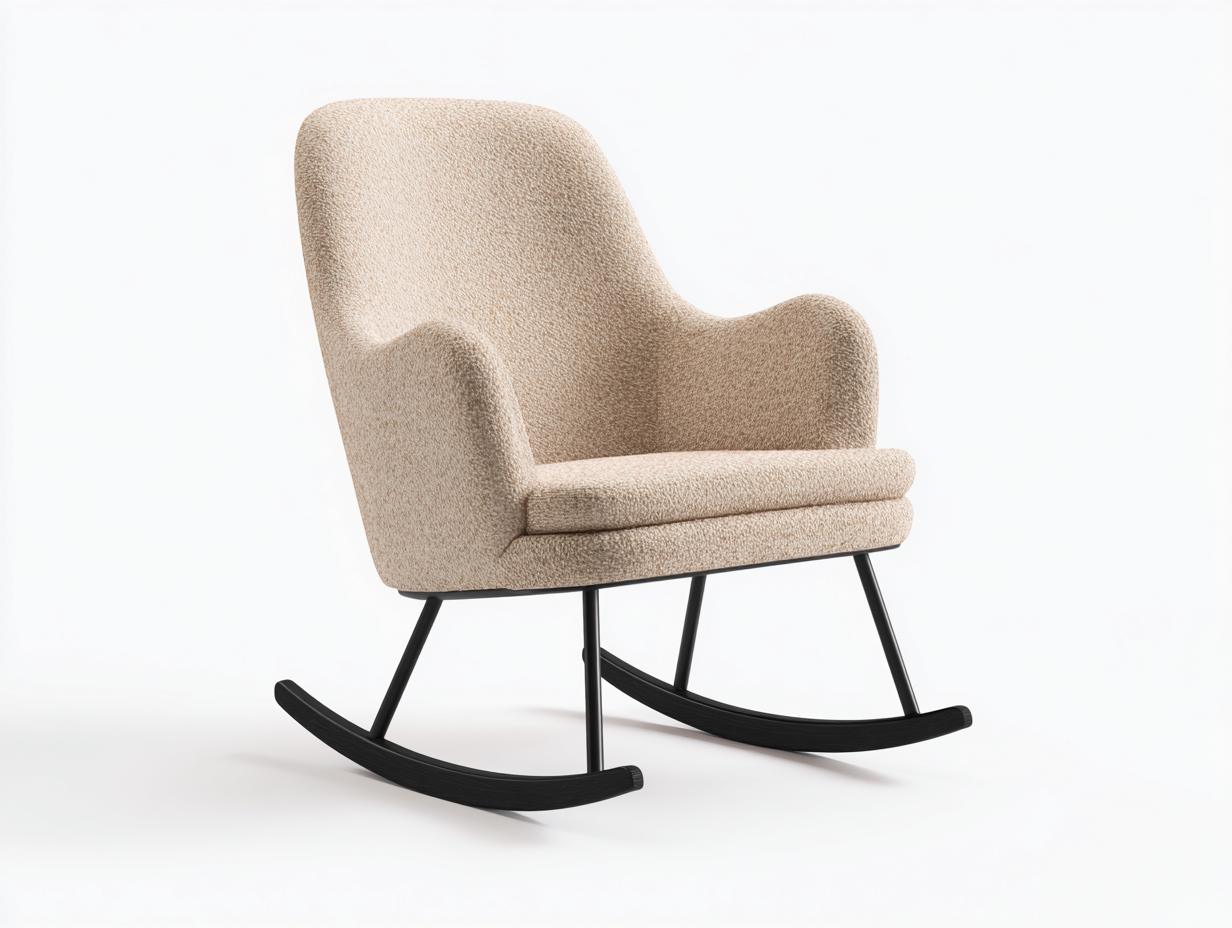 Schaukelstühle - Bouclé-Stoff-Metall-Holz - 95x83x99 cm - Beige-Schwarz - Retro-Hadormahaus