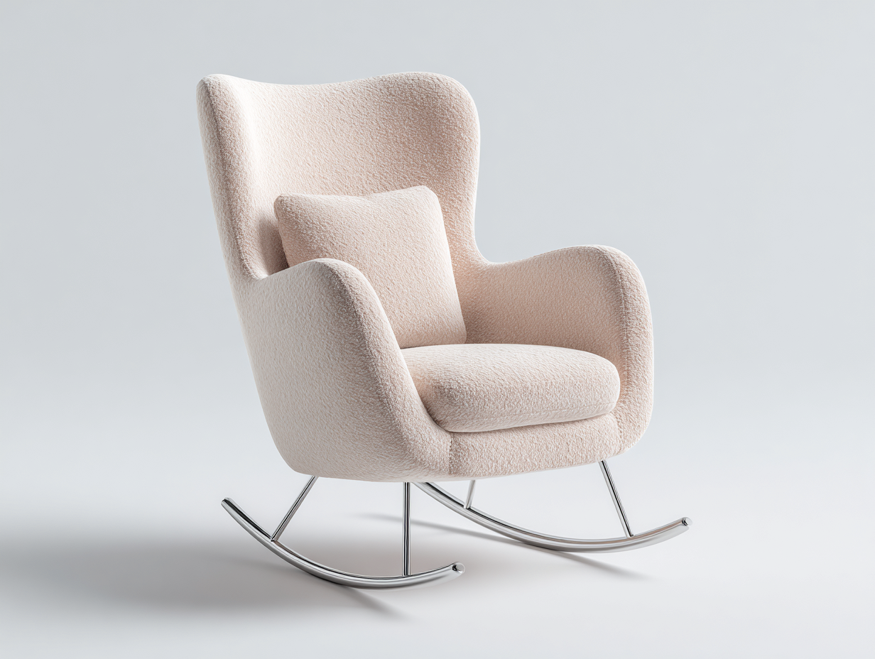 Schaukelstühle - Bouclé-Stoff-Metall - 98x88x107 cm - Cremeweiß-Silber - Skandinavisch-Hadormahaus