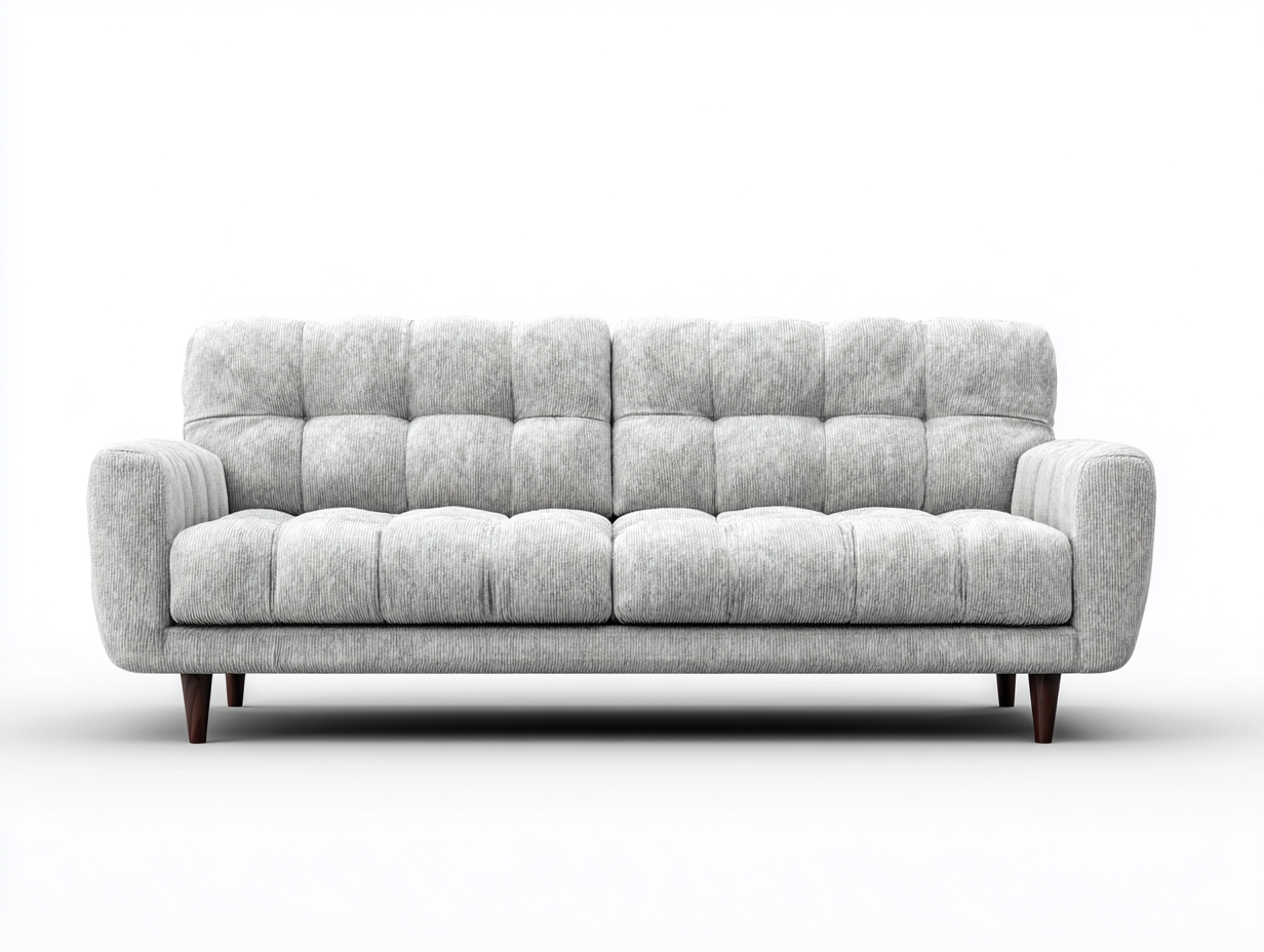 Canapé droit - Tissu côtelé-Bois - 205x88x86 cm - Gris clair - Vintage-Nivexlyroom