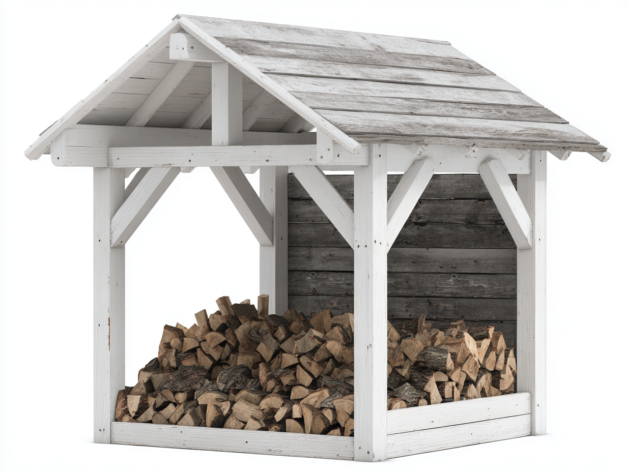 Abri à bûches - Bois - 245x105x175 cm - Blanc-Gris - Chalet-Nivexlyroom