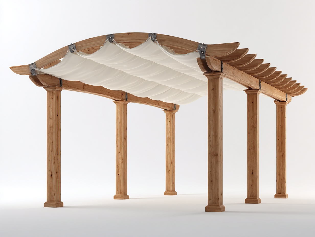 Pergolas et tonnelles - Bois-Textile-Métal - 480x325x265 cm - Naturel-Crème-Gris - Classique-Nivexlyroom