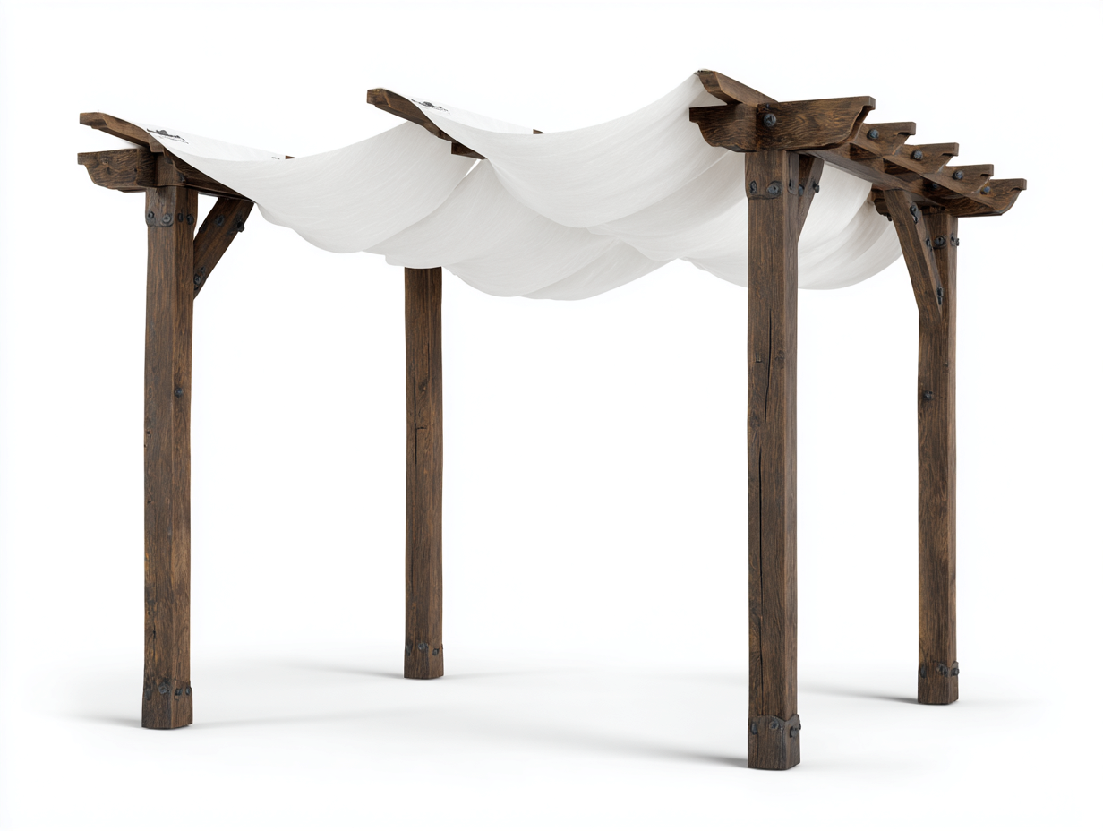Pergolas et tonnelles - Bois-Textile - 410x295x238 cm - Marron foncé-Blanc - Rustique-Nivexlyroom