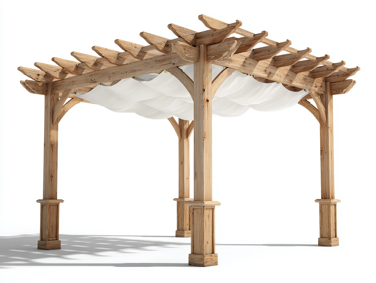 Pergolas et tonnelles - Bois-Textile - 435x305x255 cm - Naturel-Blanc - Traditionnel-Nivexlyroom