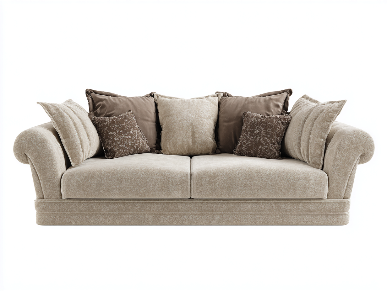 Canapé droit - Velours - 225x98x86 cm - Beige-Marron - Classique-Nivexlyroom