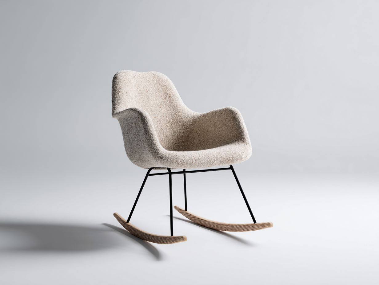 Fauteuil à bascule - Tissu bouclé-Métal-Bois - 76x84x90 cm - Beige - Scandinave-Nivexlyroom