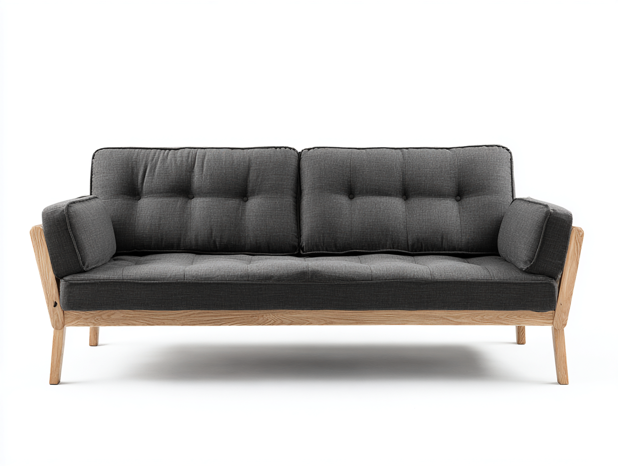 Canapé droit - tissu - bois - 186x82x78 cm - gris foncé-naturel - scandinave-Nivexlyroom