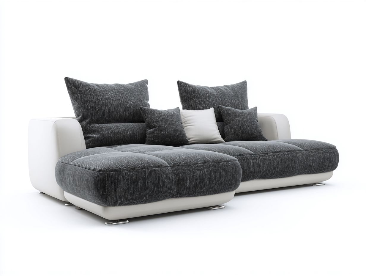 Canapé d'angle - tissu-similicuir-métal - 285 x 170 x 82 cm - gris foncé-blanc - style contemporain-Nivexlyroom
