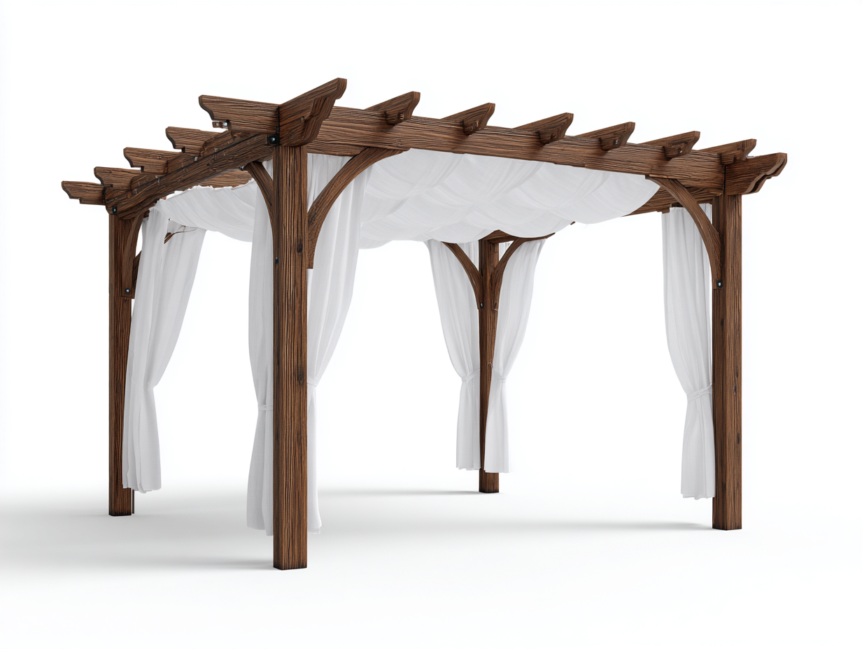 Pergolas et tonnelles - Bois-Textile - 420x300x240 cm - Marron-Blanc - Rustique-Nivexlyroom