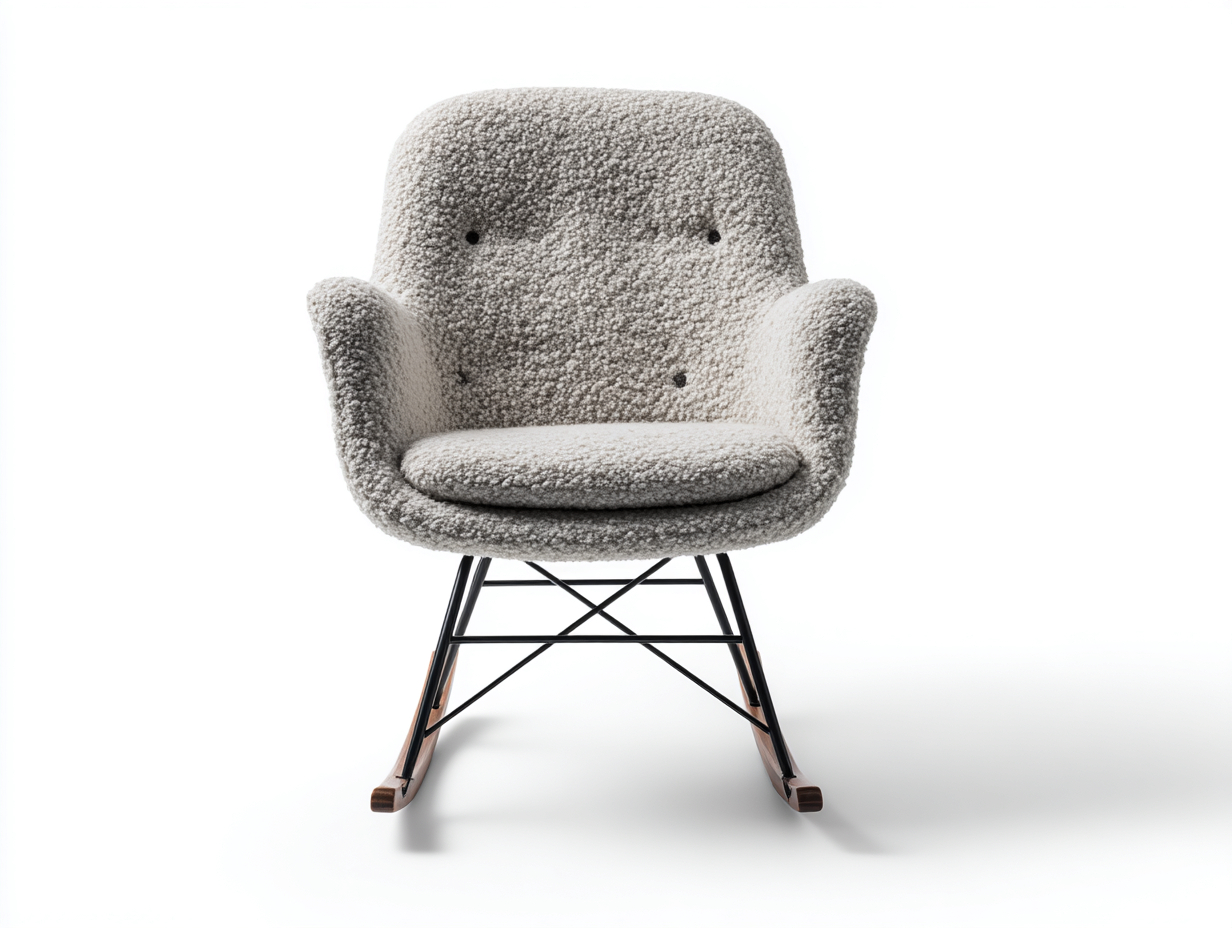 Fauteuil à bascule - Tissu bouclé-Métal-Bois - 75x84x91 cm - Gris clair - Scandinave-Nivexlyroom