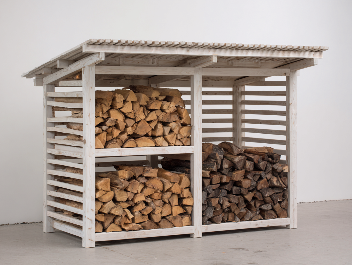 Abri à bûches - Bois - 280x95x150 cm - Blanc - Ventilé-Nivexlyroom