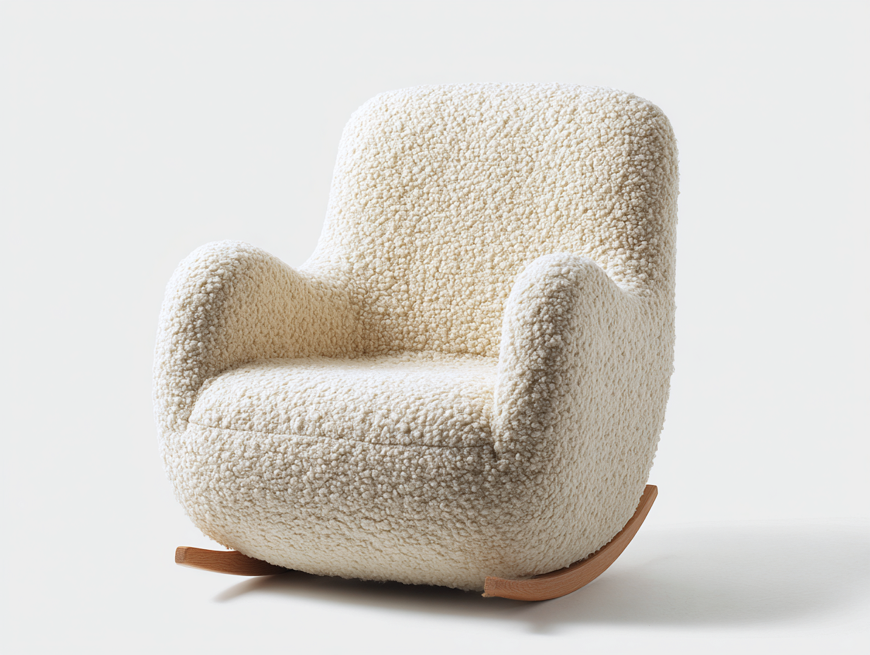 Fauteuil à bascule - Tissu bouclé-Bois - 78x88x91 cm - Écru - Scandinave-Nivexlyroom