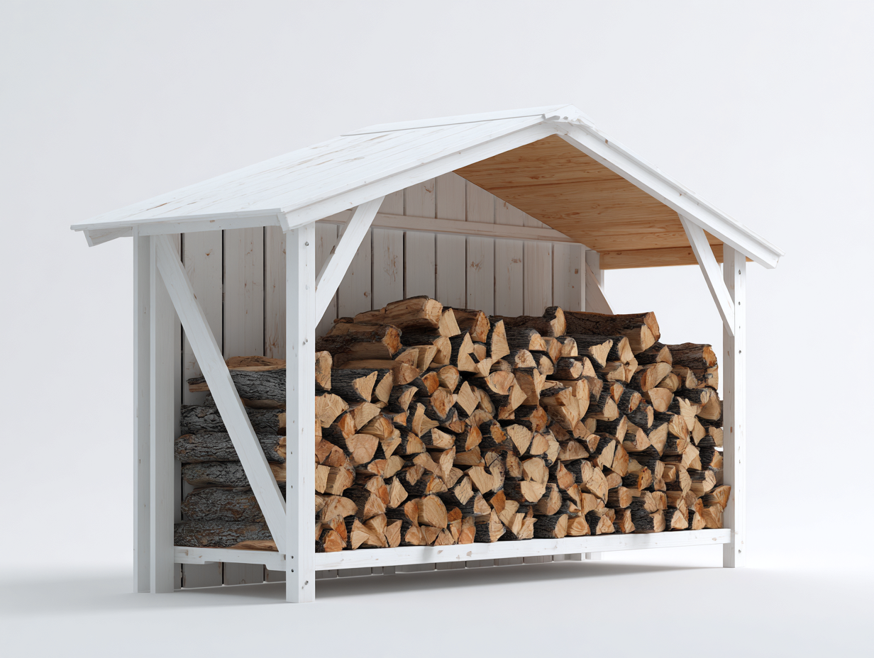 Abri à bûches - Bois - 250x90x155 cm - Blanc-Bois naturel - Extérieur-Nivexlyroom