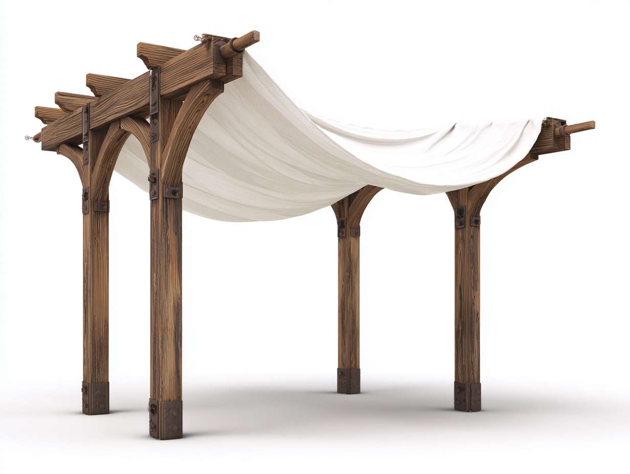 Pergolas et tonnelles - Bois-Textile-Métal - 390x285x235 cm - Marron-Blanc-Brun foncé - Méditerranéen-Nivexlyroom