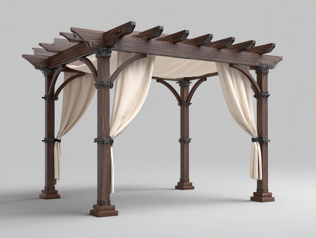Pergolas et tonnelles - Bois-Textile-Métal - 430x310x245 cm - Marron foncé-Beige - Rustique-Nivexlyroom