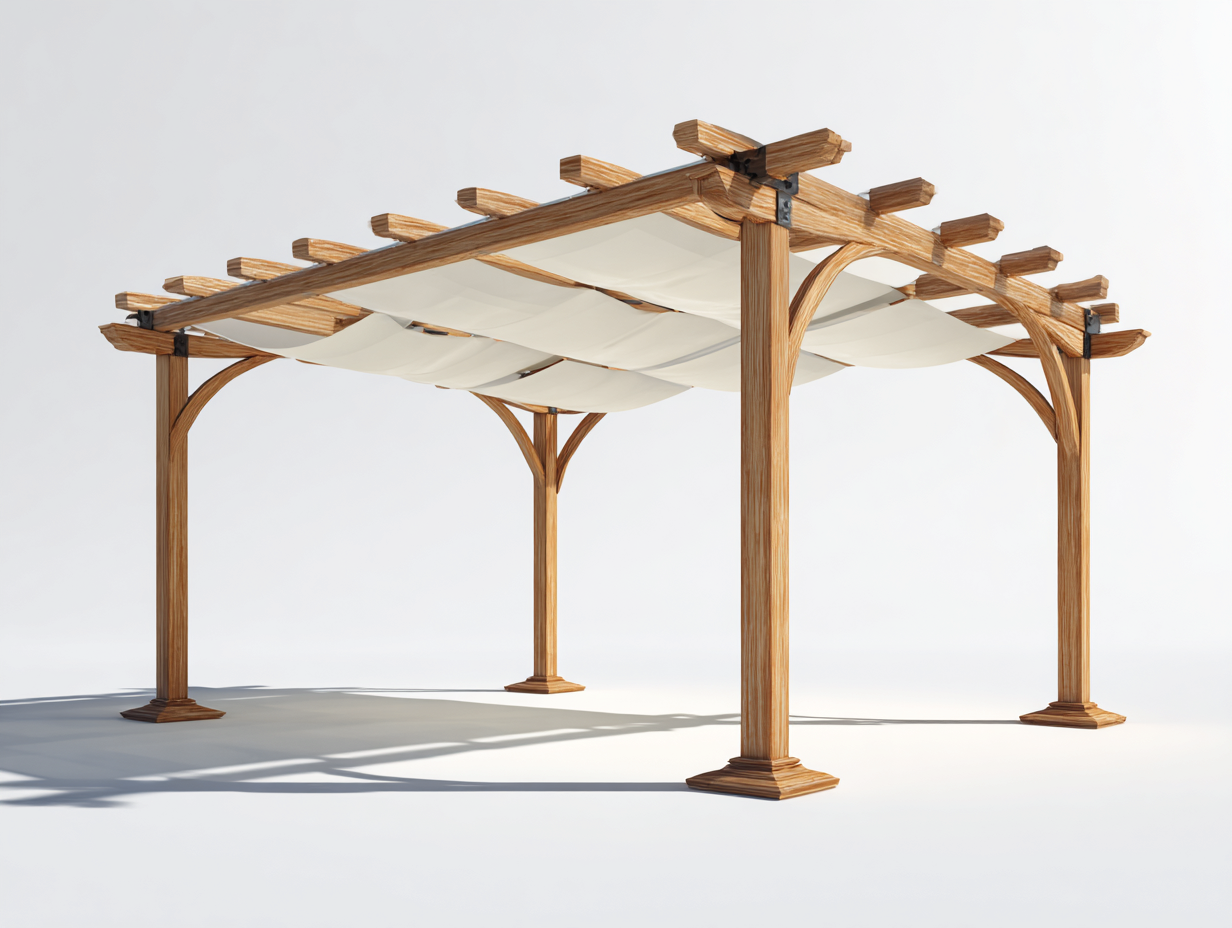 Pergolas et tonnelles - Bois-Textile-Métal - 460x315x252 cm - Naturel-Crème-Gris - Traditionnel-Nivexlyroom