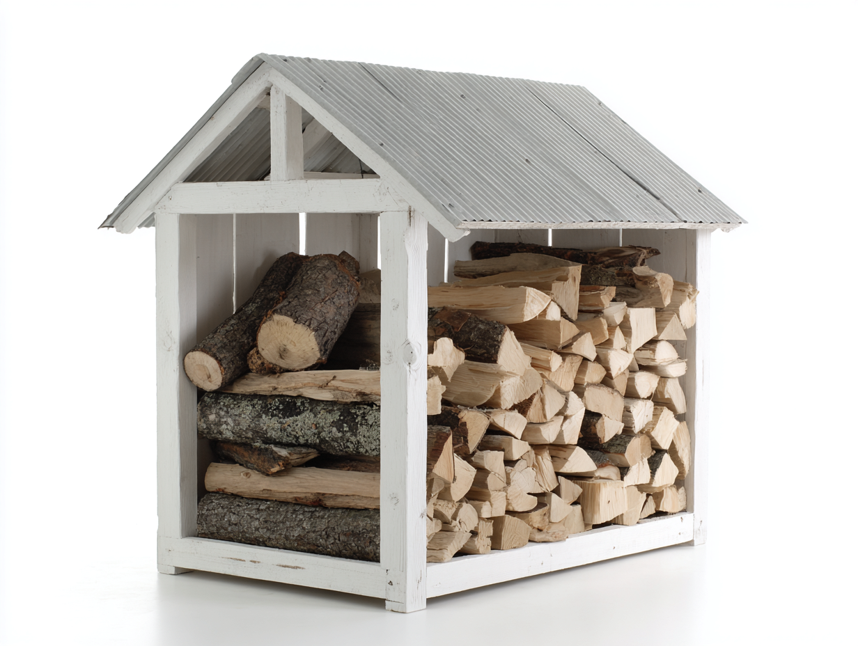 Abri à bûches - Bois-Métal - 160x58x105 cm - Blanc-Gris argenté - Rustique-Nivexlyroom