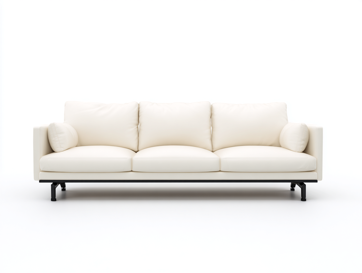 Canapé droit - Cuir-Métal - 230x88x82 cm - Blanc cassé - Minimaliste-Nivexlyroom