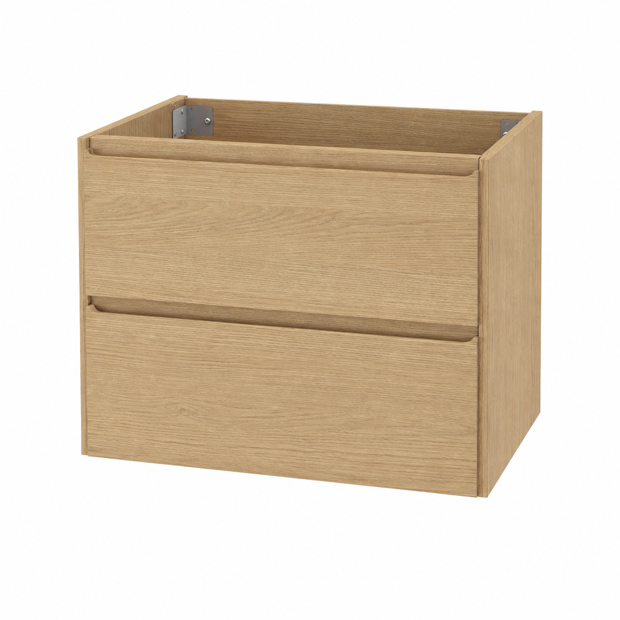 Hängender Waschtischunterschrank Eiche hell 60 cm mit zwei Schubladen und Griffmulde-MontelleHome