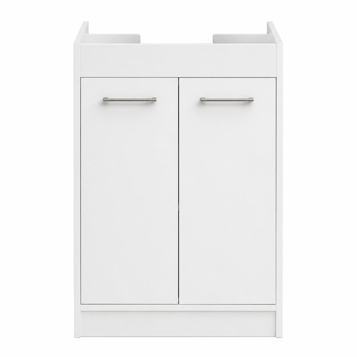 Kompakter Waschbeckenunterschrank Weiß matt 55 cm mit zwei Türen für kleine Bäder-MontelleHome