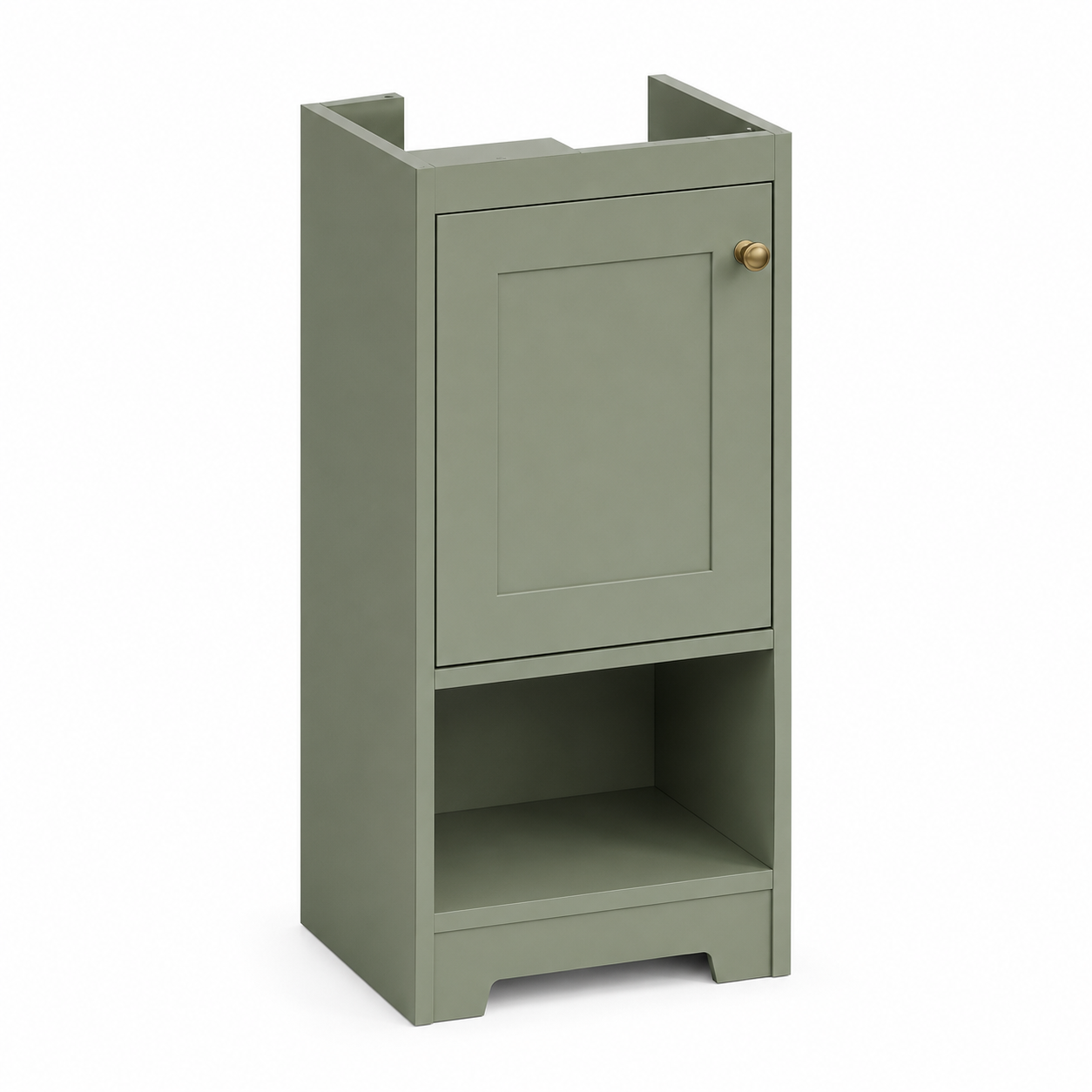 Schmaler Waschtischunterschrank Salbeigrün 45 cm mit offener Ablage und Tür-MontelleHome