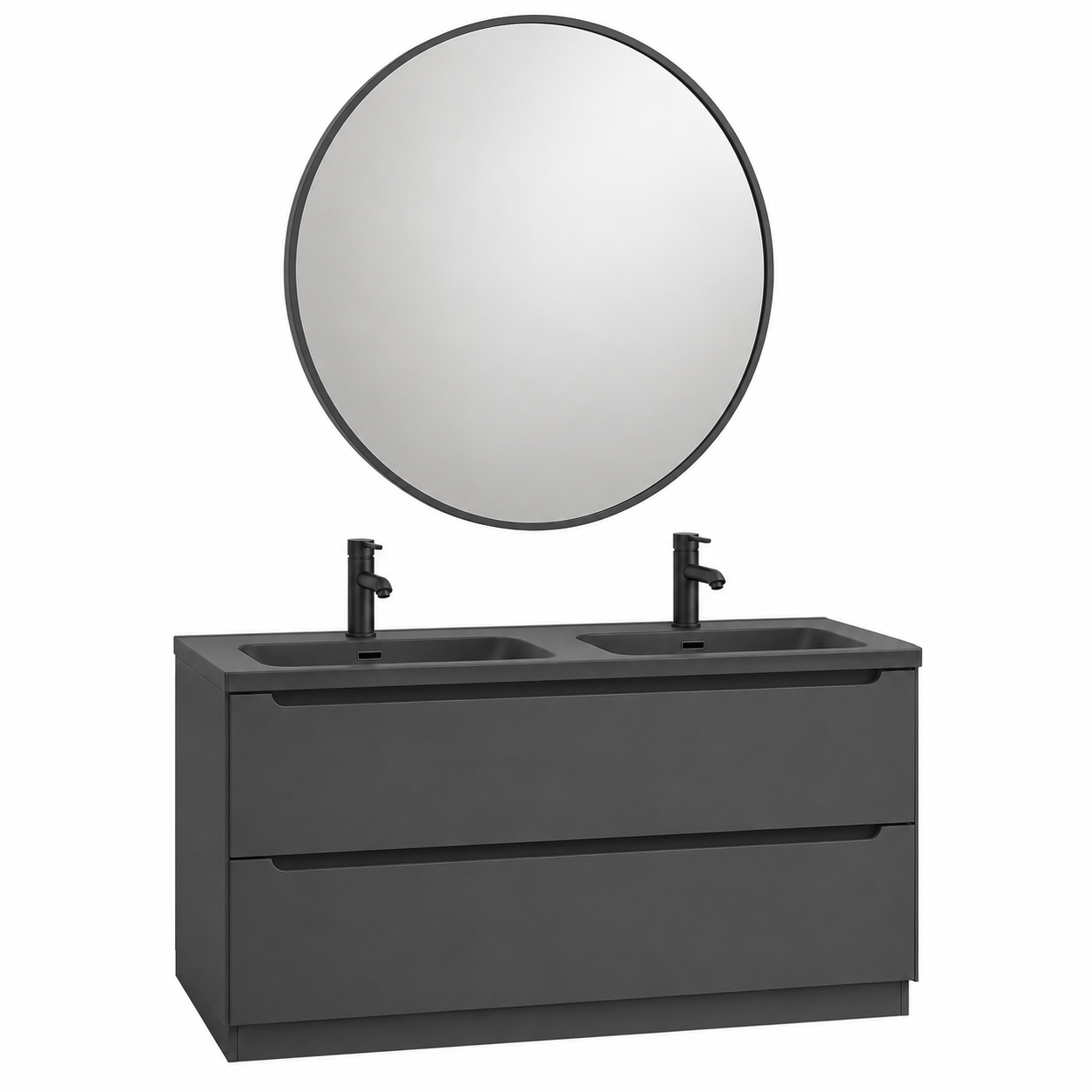 Badmöbel-Set Graphit 100 cm mit Doppel-Auszug und runder Spiegelkombination-MontelleHome