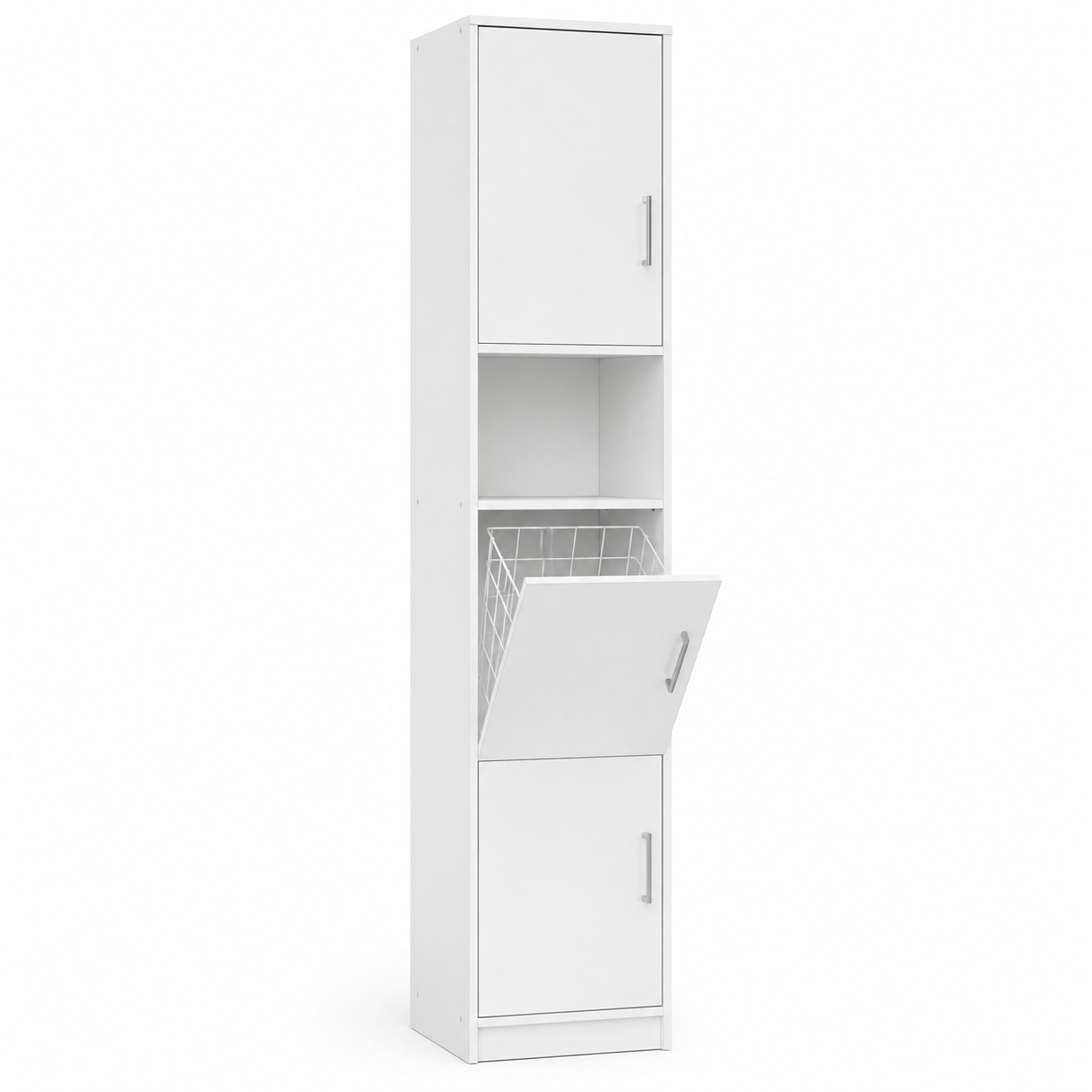 Badezimmer-Hochschrank Weiß matt 180 cm mit Wäschefach und verstellbaren Böden-MontelleHome
