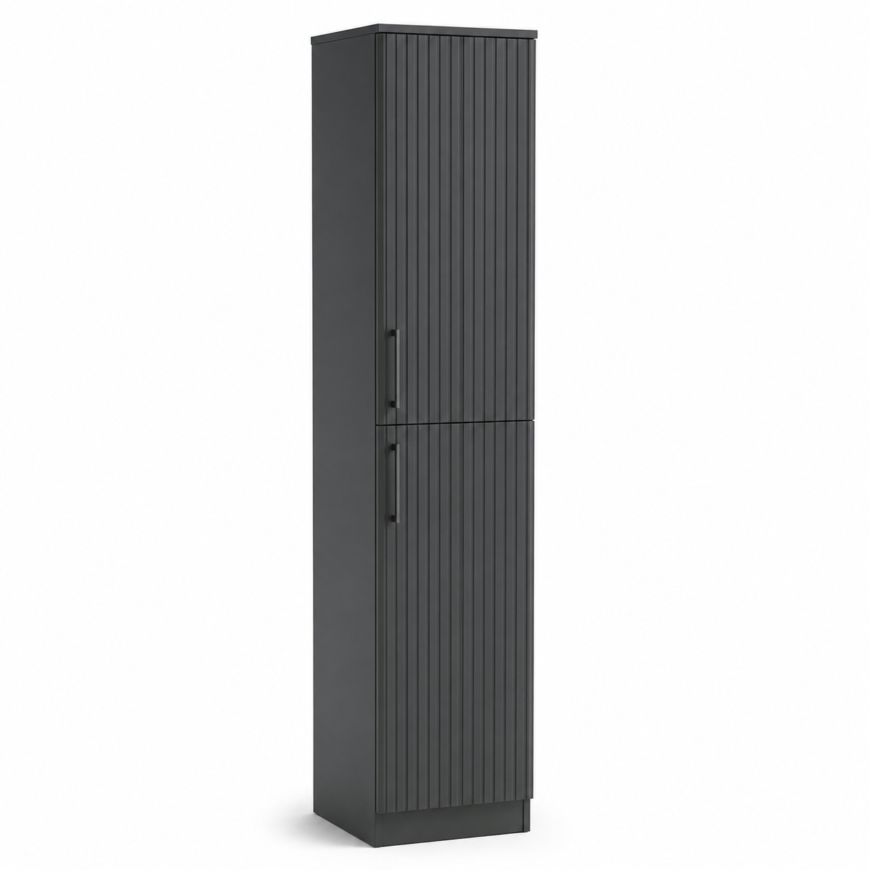 Badezimmer-Hochschrank Graphit matt 170 cm mit Lamellenfront und Metallgriffen-MontelleHome