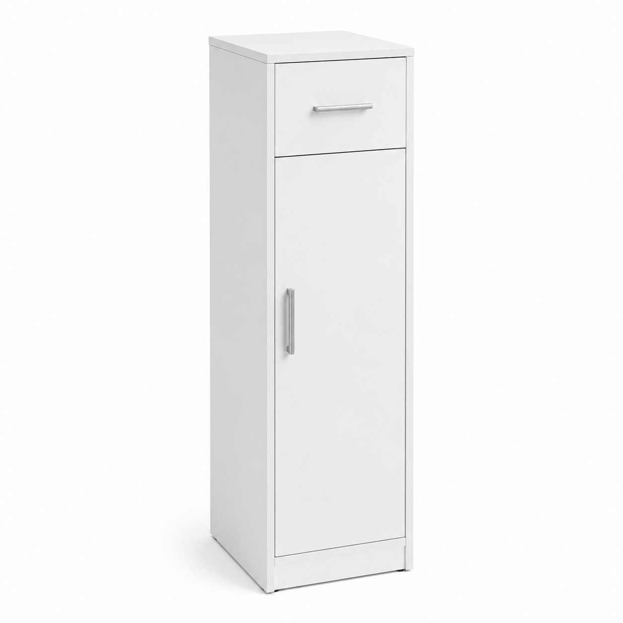 Seitenschrank Weiß matt 120 cm mit Schublade und Tür für Badnischen-MontelleHome