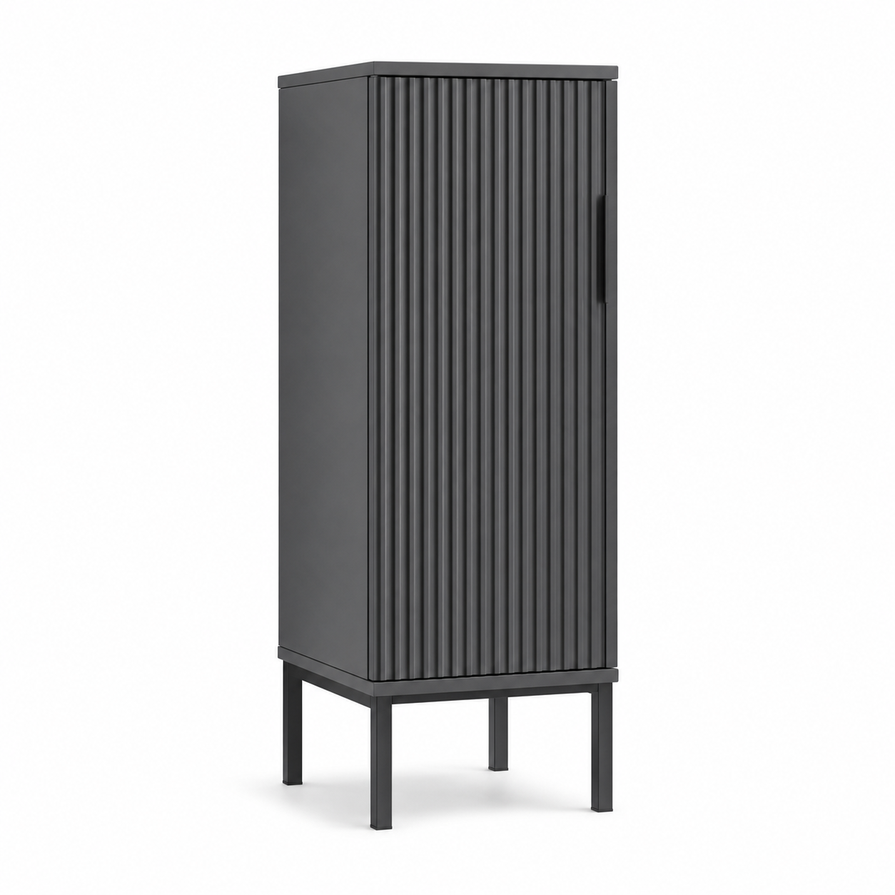 Badezimmer-Seitenschrank Graphit 100 cm mit gerillter Tür und Metallfüßen-MontelleHome