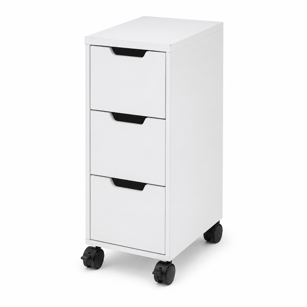 Rollbarer Badschrank Weiß 65 cm mit drei Schubladen und schmalem Korpus-MontelleHome