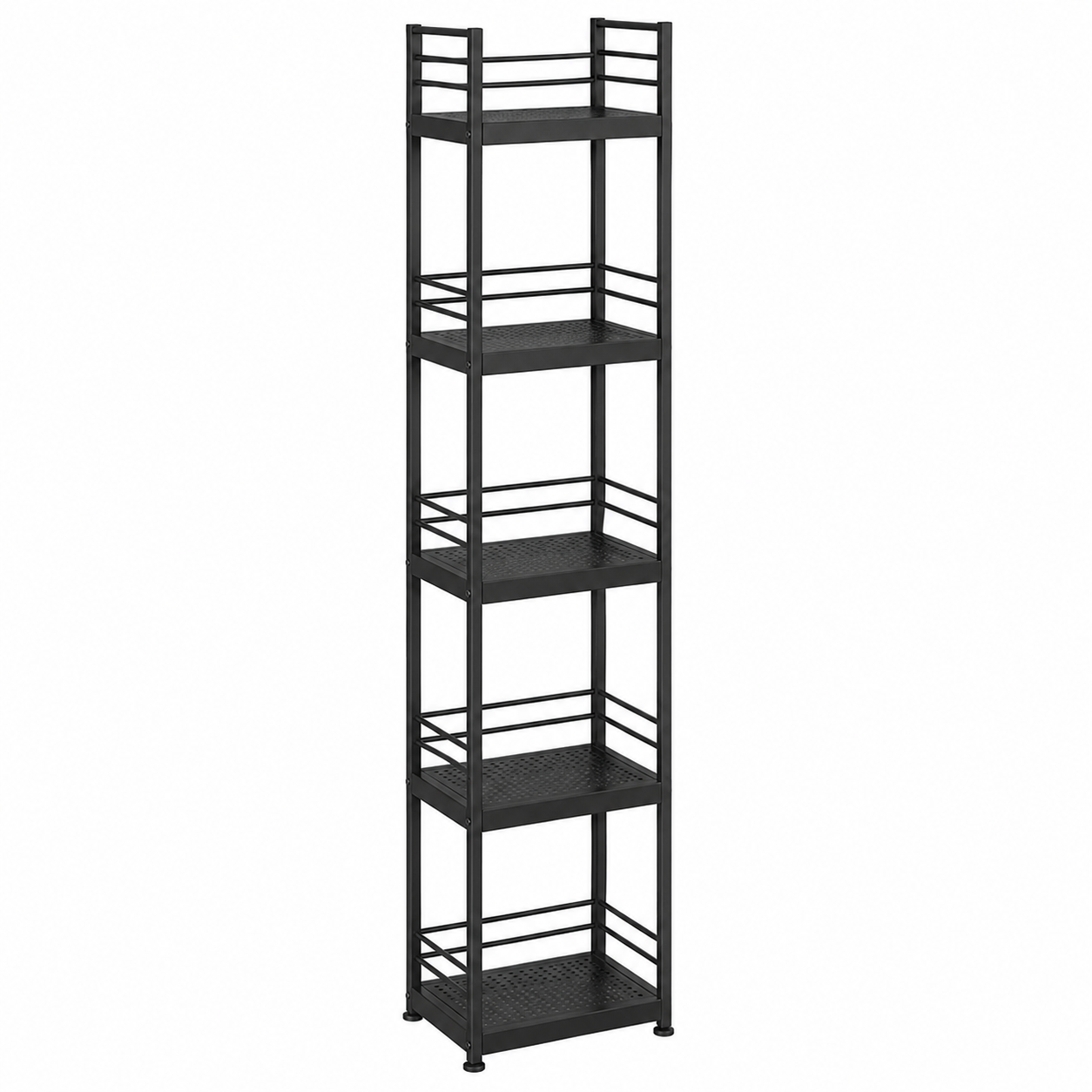 Schmales Metall-Badregal Schwarz 5 Ebenen für Nischen und kleine Badezimmer-MontelleHome
