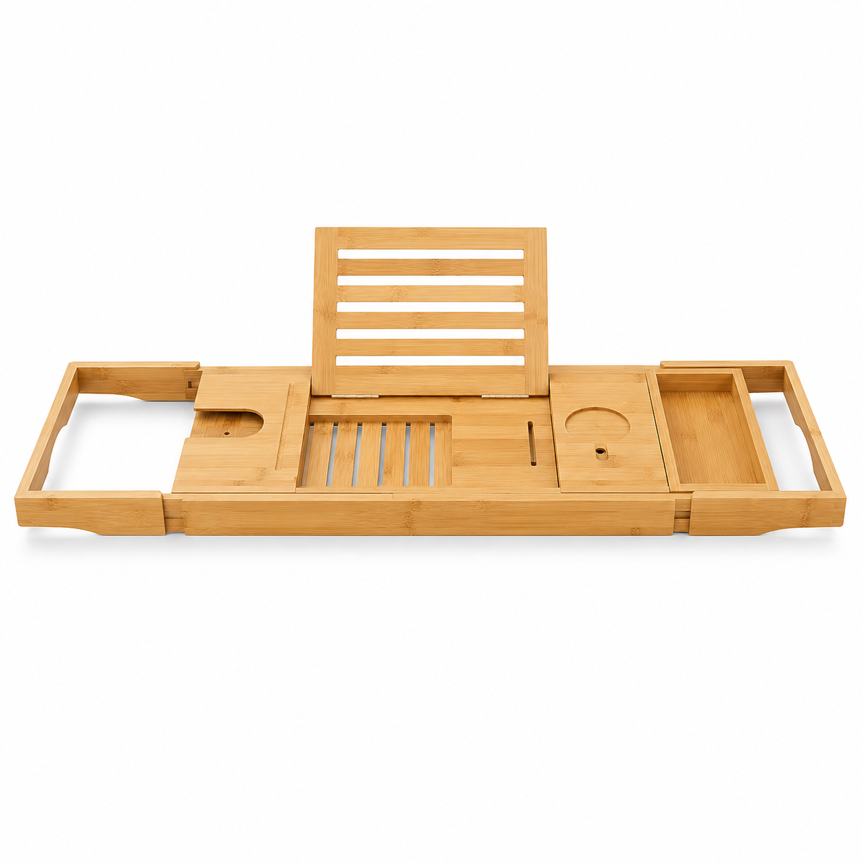 Badewannenablage Bambus 75 bis 105 cm ausziehbar mit Buch- und Glashalter-MontelleHome