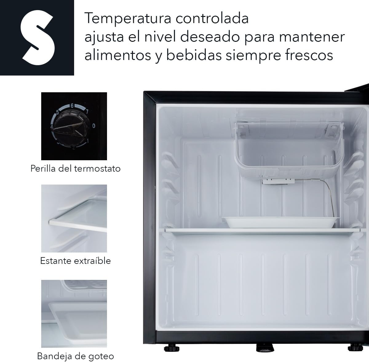 SIGNA Frigobar 46L (1.6 pies cubicos) Mini Refrigerador Compacto Negro Refrigerador Pequeño Con congelador de Acero Inoxidable Ideal Para Espacios Pequeños Frigobar Mini Multifuncional