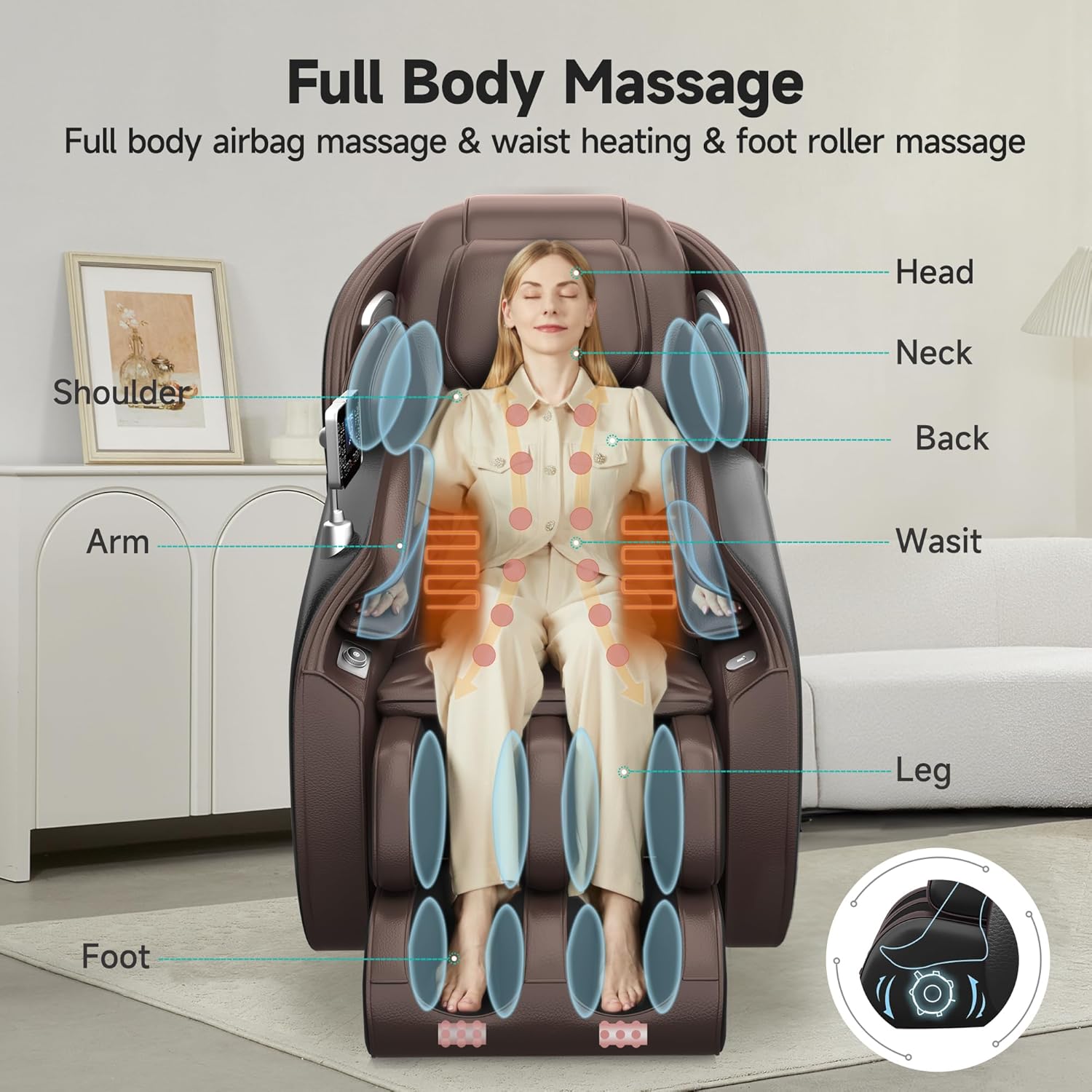 Real Relax - Silla de Masaje Favor-06, Cuerpo Completo Zero Gravity SL-Track Shiatsu Silla reclinable de Masaje con Control de aplicación, Color café