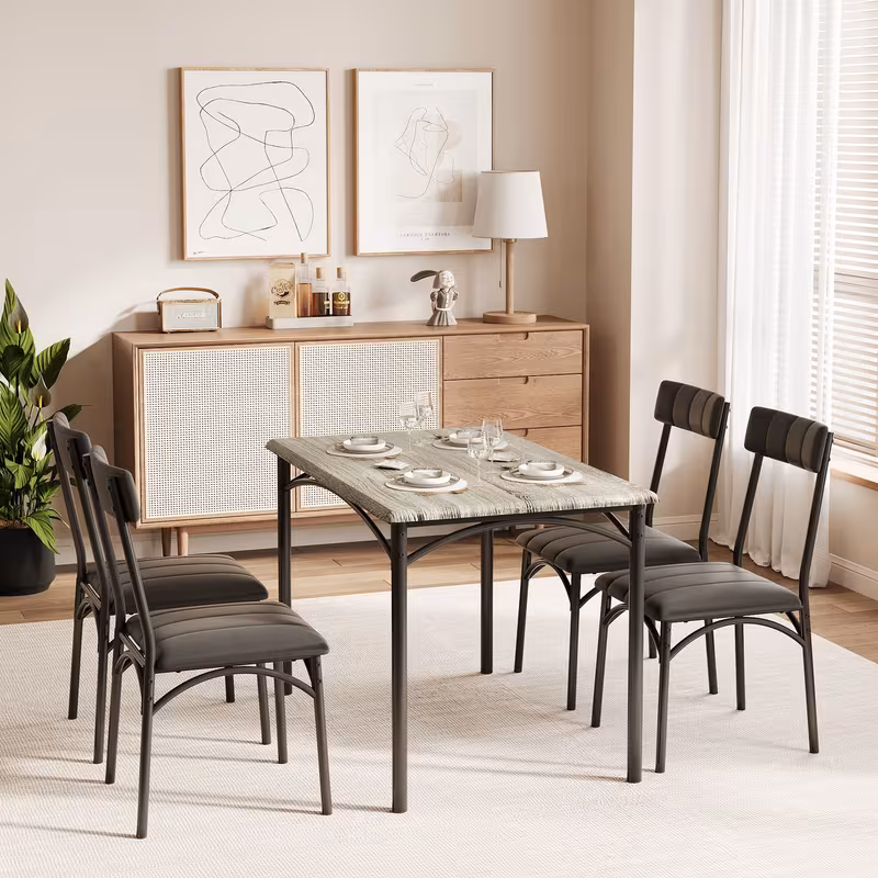 juego de mesa de comedor para 4  ,   4 sillas tapizadas en pu con   de acero  , ideal para hogar, cocina y  , color   Detalles del producto 4