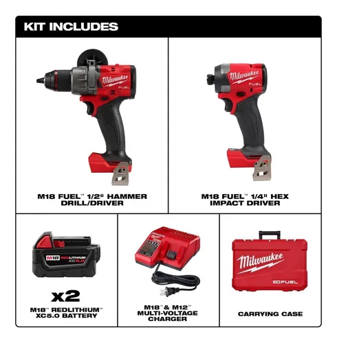 Combo Milwaukee Rotomartillo Atornillador Fuel 3697-22 Color Rojo