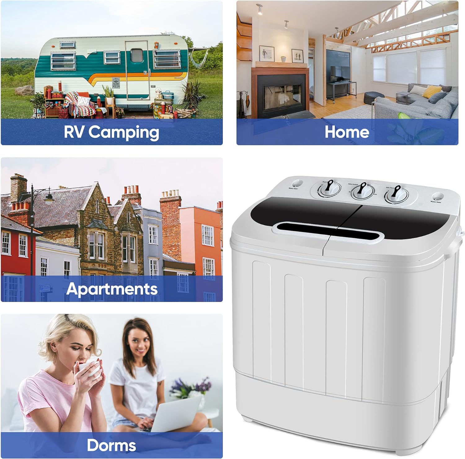 Lavadora portátil de ropa con secadora giratoria, lavadora y secadora compacta, pequeña y ligera lavadora para el hogar, apartamentos, habitaciones de recámara