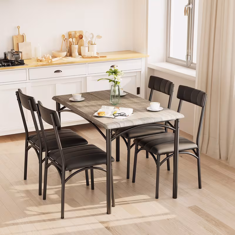 juego de mesa de comedor para 4  ,   4 sillas tapizadas en pu con   de acero  , ideal para hogar, cocina y  , color   Detalles del producto 9