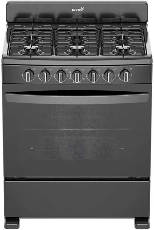 Estufa al piso Acros con puerta panorámica 6 quemadores 30 pulgadas Negro modelo AFR-2000B